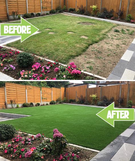 Patios Ideas, Artificial Grass Garden, Grass Garden, Artificial Grass Installation, Back Garden Design, Grasses Garden, Landscape Plans, Artificial Turf, Deck Garden