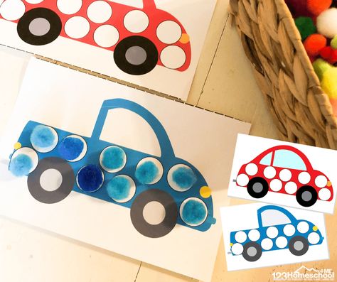 FREE Transportation Pom Pom Matching - cute, free printable worksheets for toddler, preschool, and kindergarten age kids strengthen fine motor skills, color recognition, and more with a fun cars and transportation theme #preschool  #pompoms #finemotorskills #colors Transport Fine Motor Activities, Pom Pom Activity, Transport Craft, Art For Toddlers, Transportation Preschool Activities, Transportation Theme Preschool, Free Kindergarten Printables, Land Transport, Toddlers Activities