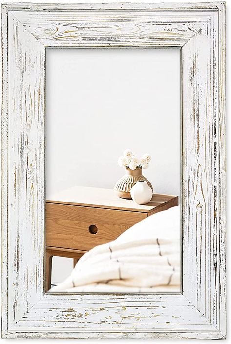 Amazon.com: WOOCAFO Rustic Wood Frame Wall Mirror, 24" x 36" White Washed Rectangular Farmhouse Mirror, Vertical or Horizontal Hanging, for Bathroom, Entryway, Living Room or Bedroom. : Home & Kitchen Farmhouse Round Mirror, Farmhouse Mirror, Farmhouse Wall Mirrors, Driftwood Mirror, Farmhouse Mirrors, Shabby Chic Mirror, Rustic Wood Frame, Entryway Wall, Wood Framed Mirror