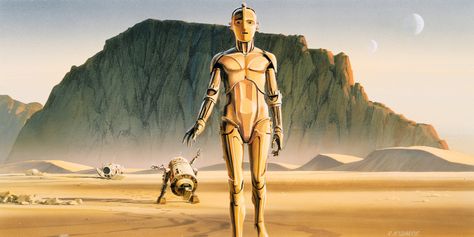 See how Fritz Lang's early masterpiece, Metropolis, influenced Star Wars' droid, editing, and cityscapes. Ralph Mcquarrie, Star Wars 1977, Star Wars Trilogy, Star Wars Concept Art, Star Wars Film, Science Fiction Film, Mark Hamill, Star Wars Poster, A New Hope