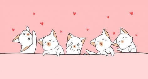 Vector kawaii cats are loving with mini ... | Premium Vector #Freepik #vector 1024 X 576 Pixels, 1024 X 576 Youtube Banner, 1024 X 576, Kawaii Cats, Pencil Drawings Of Animals, Cute Banners, Youtube Banner, Scottish Fold, Youtube Banners