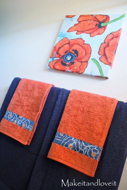 Decorate My Home- Decorate your bathroom towels Orange Bathroom Ideas Decoration, Bathroom Decor Orange, Orange Towels Bathroom Decor, Orange Bathroom Accessories, Towel Colors For Bathrooms Walmart, Bathroom Towels Display, Masculine Bathroom, Navy Bathroom, Orange Bathrooms