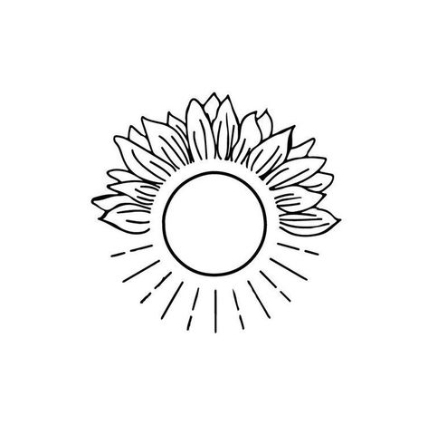 Outline Sunflower Tattoo, Half Sunflower Half Sun Tattoo, Half Sun Half Flower Tattoo, Be The Sunshine Tattoo, Sunflower Tattoo Finger, Simple Sunflower Tattoo Outline, Sunflower Minimalist Tattoo, Sunflower Line Tattoo, Sunflower And Sun Tattoo