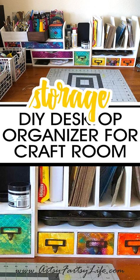 Diy Craft Room Desk, Diy Desktop Organizer, Craft Storage Ideas For Small Spaces, Ideas For Craft Room, Room Storage Organization, Projects For Women, Craft Room Desk, Craft Room Organization Ideas, Craftroom Ideas