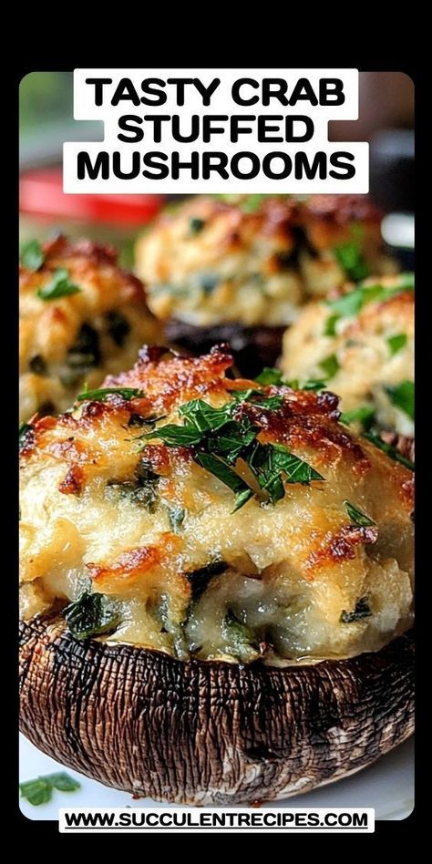 Enjoy Crispy and Creamy Crab Stuffed Mushrooms ready in just 30 minutes! The combination of tender mushrooms and a flavorful crab filling creates a delicious appetizer everyone will love. Mushroom Appetizer Recipes, Mushroom Appetizer, Fancy Appetizer Recipes, Mushroom Appetizers, Crab Stuffed Mushrooms, Mushroom Caps, Crab Dishes, Creamy Crab, Fancy Appetizers