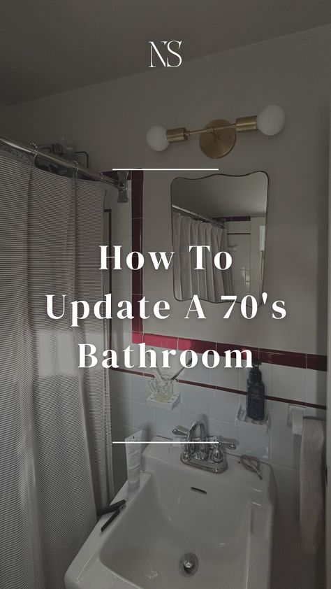 How to updated retro bathroom tile and how to give a makeover to 70's style bathrooms. Red, pink, and orange tile. Easy, no demo, bathroom makeover ideas. #bathroommakeover #retrobathroom