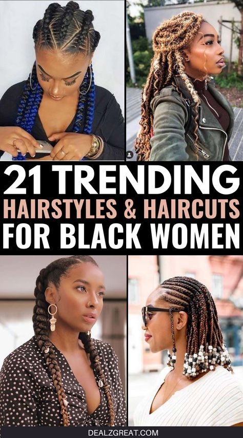 21 Trending Hairstyles and Haircuts for Black Women Hair Style For Black Women 2023, Modern Braid Hairstyles For Black Women, Hair Braiding Ideas For Black Women, Easy 2023 Hairstyles, 2023 Black Hair Trends For Women, Black Hairstyles 2023 Trends, New Year Hairstyle Braids, Black Women Braids 2023, Black Hair Vacation Styles