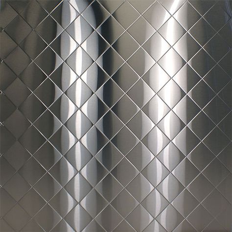 Stainless Supply | Stainless Steel Embossed Pattern - Diamond Quilted Diamond Wall Pattern, Resturant Interior, Canning Kitchen, Stainless Steel Texture, Stainless Steel Panels, Stainless Steel Counters, Triangular Pattern, Diamond Wall, Stainless Steel Sheet