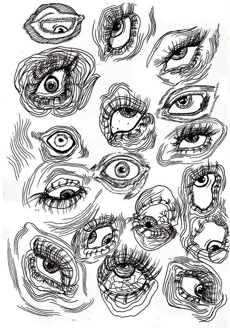 Subject Ideas For Art, Scribble Art Tattoo, Eyes Drawing Abstract, Eyes Everywhere Art, Eye Black And White Drawing, Abstract Pen Drawings, Pencil And Pen Drawings, Eyes Abstract Art, Abstract Art Pen