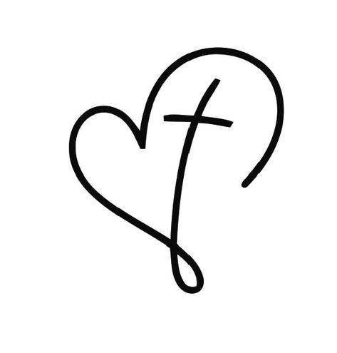 Simple Heart with Cross SVG cut file File will be available to download immediately upon purchase. Cross Inside Heart Tattoo, Cross Stencil Templates, Dream Inspired Tattoos, Cross Doodles Simple, Heart And Cross Design, Western Heart Tattoo, Simple Christian Designs, Simple Cross Drawing, Cross Drawing Simple