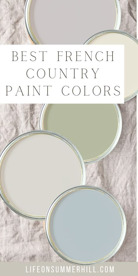 Best French Country Blue Paint Colors, Shabby Chic Color Palette Colour Schemes, French Country Homes Interiors, European Home Decor French Country, French Country Inspired Kitchen, Classic Chic Home Decor, Best Soft Green Paint Colors, French Cottage Paint Colors, French Country Paint Colors For Home