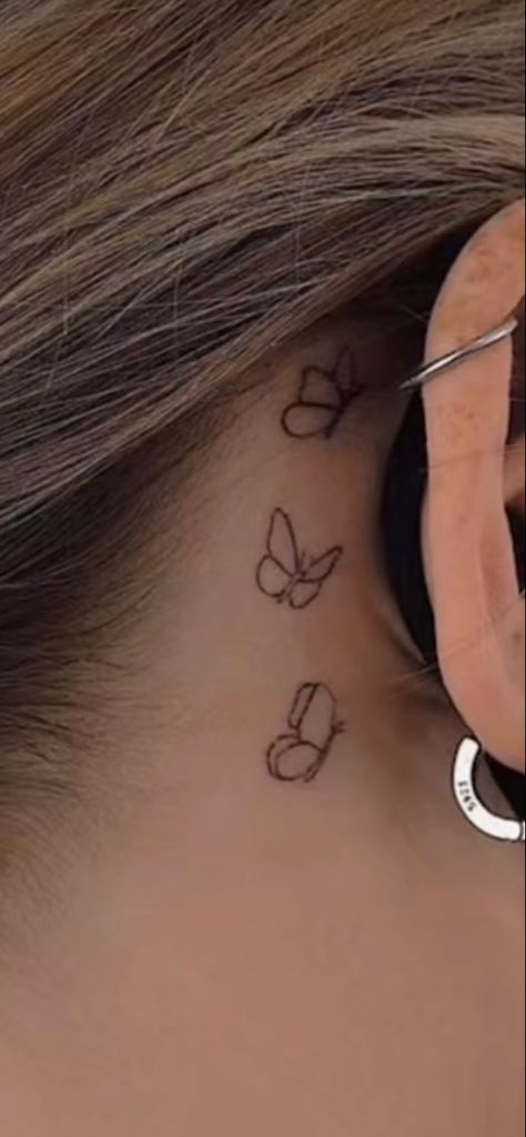 Dainty Butterfly Tattoo Behind Ear, Small Dragonfly Tattoo Behind Ear, 3 Small Butterflies Tattoo Behind Ear, Minimalist Behind Ear Tattoo, Dragonfly Ear Tattoo, Behind The Ear Butterfly Tattoo, Butterfly Behind The Ear Tattoo, Butterfly Tattoo Behind Ear, Bubble Tattoo