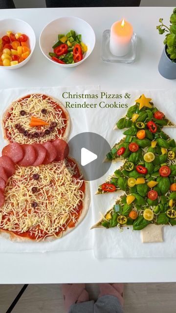 Christmas Pizza Night, Christmas Veggie Pizza, Christmas Pizza Party, Christmas Pizza Ideas, Christmas Pizzas, Pesto Pizza Toppings, Christmas Tree Pizza, Santa Pizza, Pizza Party Food