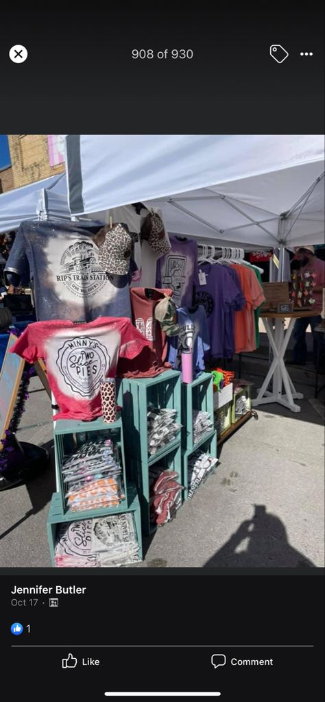 Cheap Vendor Display Ideas, Craft Show Clothing Display Ideas, Craft Show Trailer, Tumbler Booth Display, Shirt Booth Display Ideas, Craft Tent Display Ideas, Craft Show Booth Display Ideas Clothing, How To Display Shirts For Sale Craft Fairs, Tshirt Vendor Booth Setup