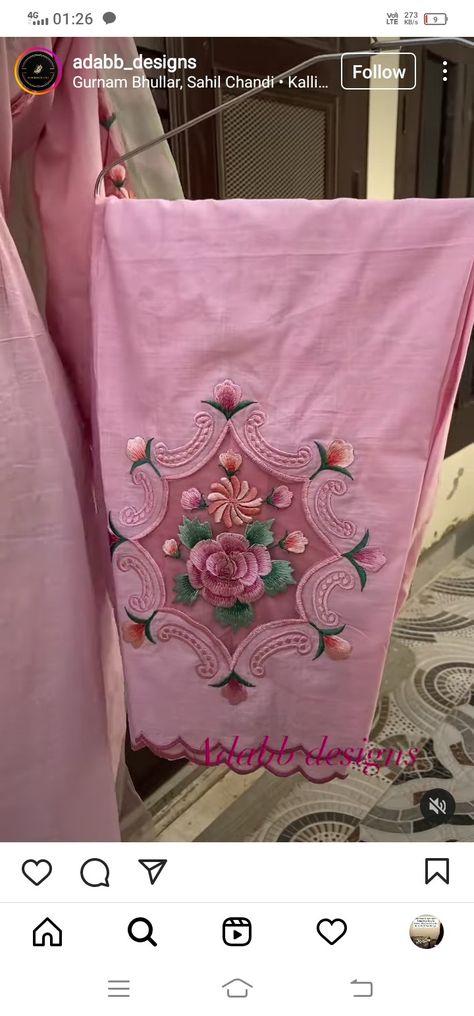 Punjabi Suit Neck And Sleeve Design, Work On Printed Suits, Machine Embroidery Dress Designs, Machine Work Designs For Suits, Salwar Work Embroidery, Lass Design Suit, Cutwork Embroidery Suits Punjabi, Thread Work Embroidery Suits, Machine Work Embroidery On Suits