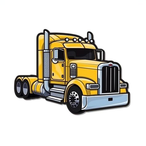 Big Rig Trucks Drawing, Semi Truck Clip Art, Semi Truck Svg, Cartoon Semi Truck, Detroit Diesel, Marmon Semi Trucks, Tres Leches, Peterbilt, Premium Vector