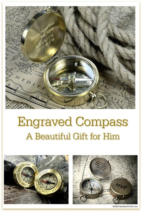 Engraved Compasses Engraved Compass, A Compass, My Valentine, Be My Valentine, Compass, Mom And Dad, Gifts For Him, Valentine Day Gifts, Valentine's Day