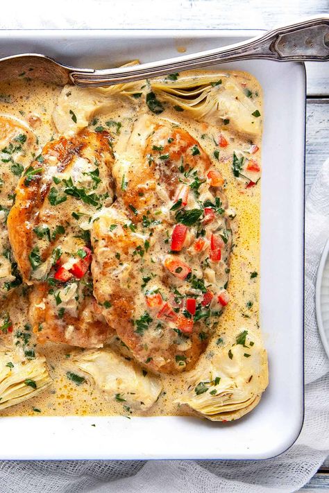 Creamy Artichoke Chicken Breasts | Foodtasia Creamy Artichoke Chicken, Artichoke Sauce, Sautéed Chicken, Honey Sriracha Chicken, Parmesan Cream Sauce, Artichoke Chicken, Sauteed Chicken, Poultry Recipes, Cream Sauce