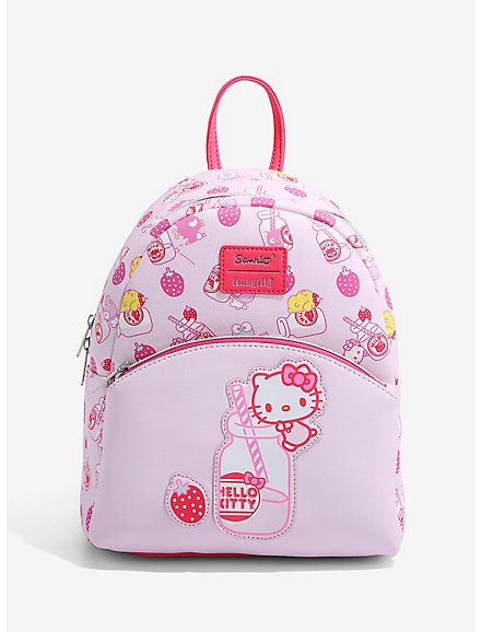 Hello Kitty Strawberry Milk Mini Backpack, Hello Kitty And Her Friends, Hello Kitty Strawberry, Hello Kitty Backpack, Kitty Backpack, Loungefly Hello Kitty, Cute Mini Backpacks, Kawaii Bags, Charmmy Kitty, Mini Backpack Purse