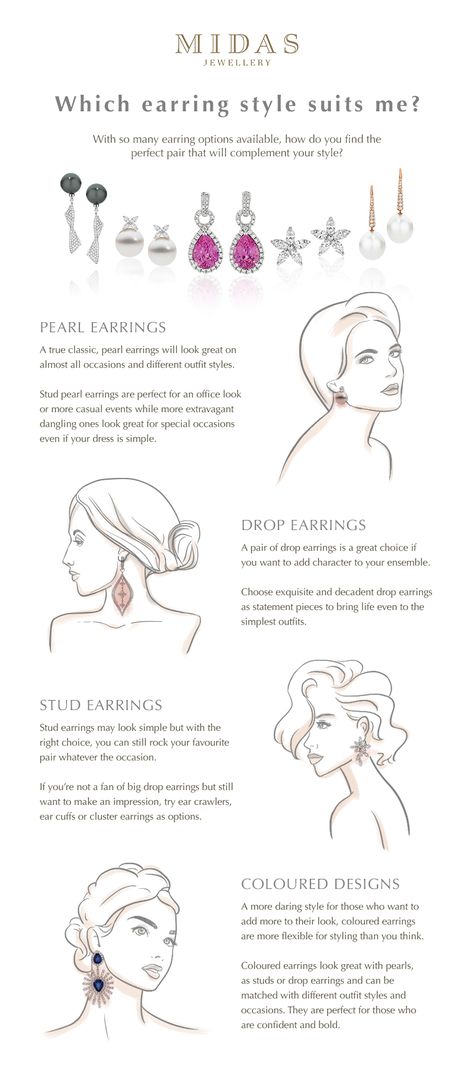 With so many earring styles available, it can be hard to know which design suits you and the occasion best. Use this infographic as your go-to style guide. Earring Guide Neckline, Neckline Earring Guide, Jewellery Infographic, Earring Guide, Jewelry Infographic, Jewelry Neckline, Jewellery Content, Neckline Guide, Jewelry Content