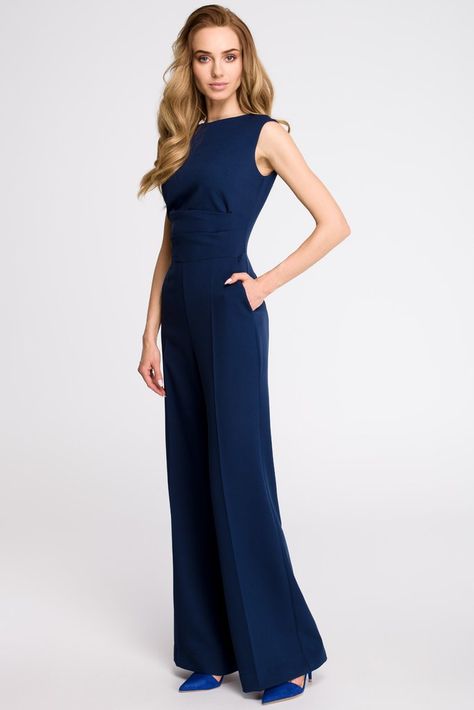 Navy Blue Wide Leg Jumpsuit Palazzo Jumpsuit, Jumpsuit Navy Blue, Plus Size Pullover, Overall Jumpsuit, Jumpsuit Elegant, Elegant Drapes, Draped Top, Blue Jumpsuits, Chic Boutique