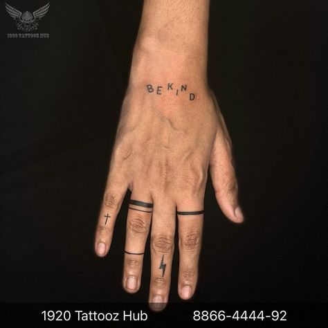 Stack Style Ring Finger Tattoos Men Finger Tattoos, Ring Finger Tattoo, Finger Tattoos Words, Fist Tattoo, Tiny Tattoos With Meaning, Simple Hand Tattoos, Knee Tattoos, Artwork Tattoo, Simple Arm Tattoos