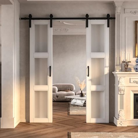 Win Stellar Glass Barn Door with Installation Hardware Kit & Reviews | Wayfair Frosted Glass Barn Door, Sliding Glass Barn Doors, Glass Barn Door, White Barn Door, Wood Barn Door, Glass Barn Doors, Double Barn Doors, White Barn, Interior Barn Doors