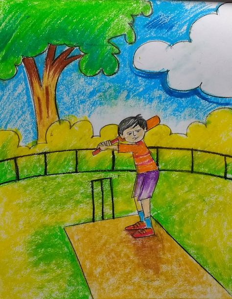 Tough Drawings, Subject Drawing, Games Drawing, Watercolor Negative Painting, Scenery Drawing For Kids, Easy Scenery, Drawings For Kids, Drawing Ideas For Kids, Hand Art Kids