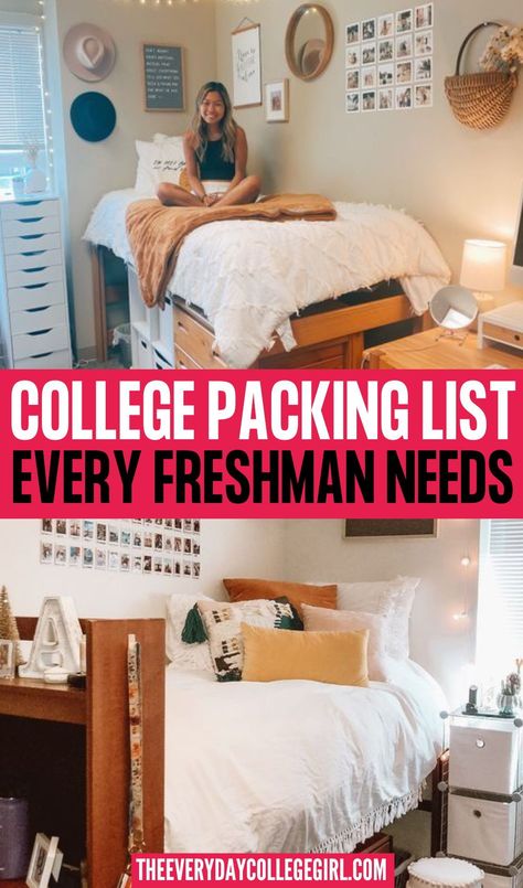 The complete college packing list for freshmen living in a dorm! Dorm Room Packing List, College Dorm Packing List, What To Pack For College, Dorm Packing List, College Dorm List, Dorm List, College Dorm Diy, College Packing List, Dorm Packing