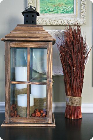 Lantern Decor Ideas Living Room, Large Lantern Decor Ideas, Outdoor Lanterns Decor, Large Lantern Decor, Lantern Toppers, Lantern Decor Ideas, Lantern Decor Living, Fall Lanterns, Large Lantern