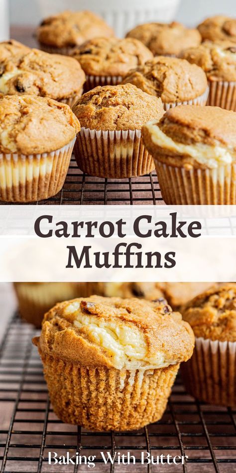 Muffins on wire rack. Carrot Muffins With Cream Cheese, Carrot Cake Muffins Recipe, Carrot Sheet Cake Recipe, Carrot Muffins Easy, Muffins With Cream Cheese Filling, Carrot Cake Muffin Recipe, Muffins With Cream Cheese, Carrot Muffin Recipe, Easy Carrot Cake