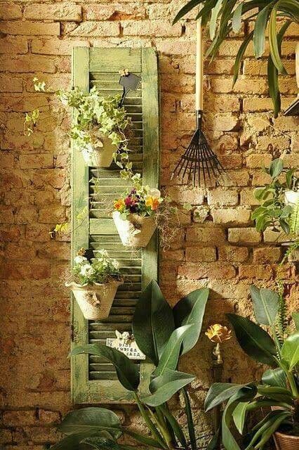 Old Window Shutters, Old Shutters, Walled Garden, Secret Gardens, The Secret Garden, Tree Stump, Cool Ideas, Shade Garden, Dream Garden