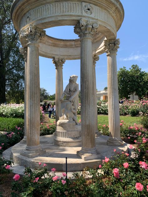 Greek Fountain Gardens, Greek Flowers Aesthetic, Greek Style Backyard, Greek Gazebo, Greek Landscaping, Greek Garden Aesthetic, Greek Architecture Aesthetic, Greek Garden Ideas, Aphrodite Temple