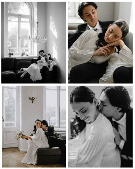 Wedding Photoshoot In Studio, Hotel Room Wedding Photos, Hotel Room Couple Pictures, Studio Wedding Photoshoot, Marriage Poses, Church Wedding Photography, Foto Wedding, Wedding Portrait Poses, Wedding Couple Photos