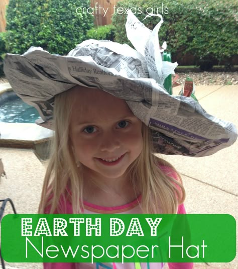 Earth Day Hat- use newspaper and other items to make into a 'Kentucky Derby' style recycled hat! #earthday #hat #newspaper Newspaper Hat, Kentucky Derby Style, Texas Girls, Crazy Hat Day, Earth Day Crafts, Easter Hats, Hat Day, Crazy Hats, Wacky Hair