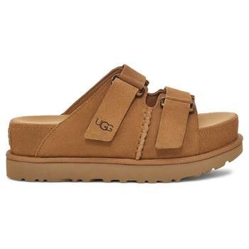 W Gstar Hi Slide Chest | UGG | Women's Goldenstar Hi Slide Sandals, Brown Sandals Brown, Shorts With Tights, Denim Leggings, Court Shoes, Workout Accessories, Denim Pant, Soft Suede, Womens Uggs, Tight Leggings