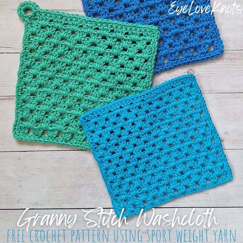 Granny Stitch Washcloth Free Crochet Pattern using Sport Weight Yarn - EyeLoveKnots Easy Crochet Washcloth, Crochet Granny Stitch, Yarn Scraps, Granny Stitch, Color Block Pattern, Crochet Washcloth, Plastic Canvas Patterns Free, Learn How To Crochet, Sport Weight Yarn