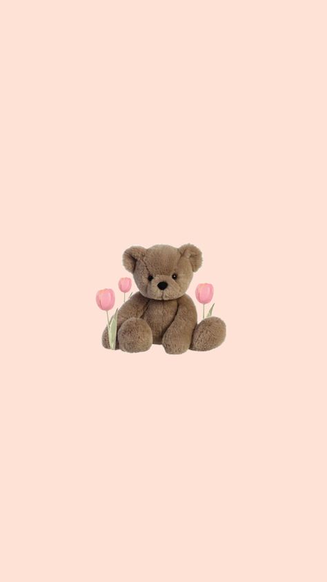 Pink bear wallpaper with tulips Pink Bear Wallpaper, Pink Wallpaper Lockscreen, Pink Bear, Phone Inspiration, Cute Emoji Wallpaper, Iphone Wallpaper Girly, Emoji Wallpaper, Bear Wallpaper, Phone Design