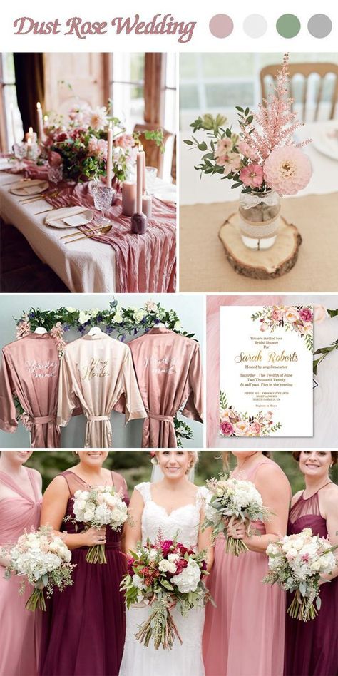 Dusty Rose Rustic Wedding Theme, 1950 Wedding Theme, Rose Gold Boho, Pink Wedding Colors, Wedding Motifs, Trending Colors, Dusty Rose Wedding, Floral Bridal Shower Invitations, Wedding Palette