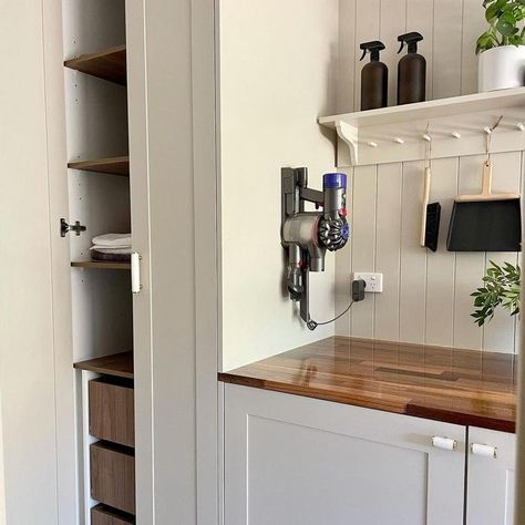 @house_of_hollingsworth utility room storage ideas Utility Room Wall Storage, Vacuum Cleaner Storage Small Spaces, Small Utility Room Storage Ideas, Utility Cupboard Storage, Clever Utility Room Ideas, Utility Room Shelves, Coat Storage Utility Room, Utility Room Storage Shelves, Utility Cupboard Ideas