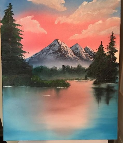 Easy Landscape Paintings, Bob Ross Paintings, Landscape Paintings Acrylic, Nature Art Painting, Bob Ross, Mountain Paintings, Beginner Painting, Painting Art Projects, Pastel Art