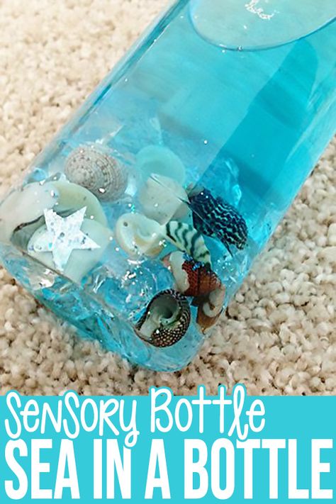 Beach Sensory Bottles, Aquarium Sensory Bottle, Tide Pool In A Bottle Craft, Seek And Find Bottle, Diy Under The Sea Decorations Ideas, Ocean Themed Crafts For Older Kids, Breaker Rock Beach Preschool Crafts, Vbs Under The Sea Crafts, Ocean Bottle Craft