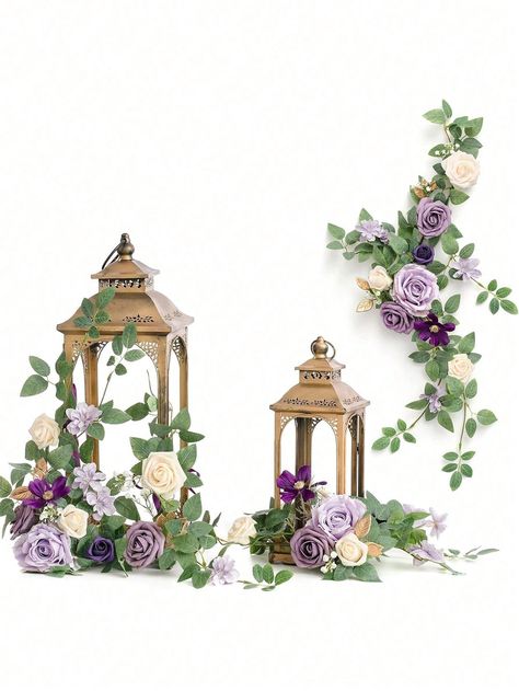 2Pcs2Pcs Artificial Aisle Flowers 2.46ft Flower Garland Handmade Comes With Ribbon For Festival Party Indoor Arches Fireplace Wedding Decoration Table Centerpieces Arch Decor Fall Decor Purple         Home Decor, size features are:Bust: ,Length: ,Sleeve Length: Forest Theme Quinceanera Alice In Wonderland, Dark Pink And Purple Weddint Defor, Quinceanera Centerpieces Tree, Pink Lilac And Gold Party, Lilac Gold Table, Disney Themed Erdding Tables, Purple Wedding Aisle Runner, Lantern With Flowers Around It, Mr Mrs Table Purple And Green