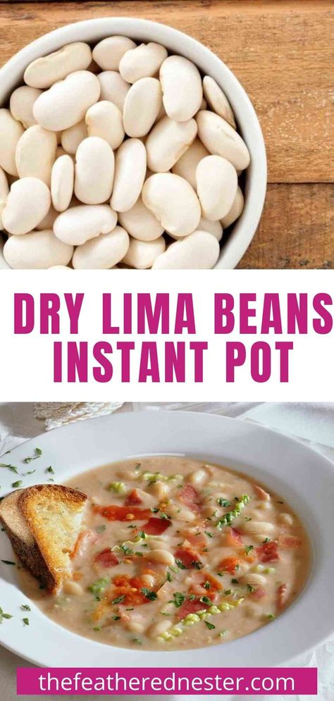 Dinner doesn’t get any easier than this savory, satisfying Instant Pot Lima Beans and Ham soup recipe. Dried beans or frozen lima beans are tasty and budget-friendly, and flavorful precooked ham makes this a real crowd-pleasing dish. Plus, it is the perfect way to use up that leftover holiday ham! Cooking Lima Beans In Instant Pot, Lima Bean And Ham Soup Recipes, Dried Butter Beans Instant Pot, Lima Beans And Ham Instant Pot, Pressure Cooker Lima Beans, Frozen Lima Beans Instant Pot, Instant Pot Lima Beans And Ham Hock, Large Lima Beans Instant Pot, Dry Lima Beans Instant Pot