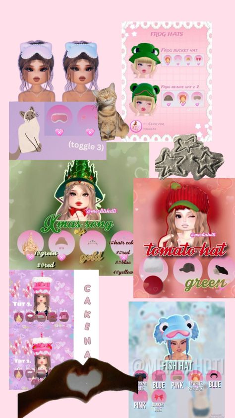 Hat combos for dress to impress Birthday Cake Hat Dress To Impress, Dress To Impress Hat Combo, Dti Hacks, Cat Beanie, Dti Ideas, Clothes Hacks, Pastel Dress, Roblox Fits, Costume Hats