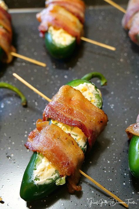 Bacon Wrapped Stuffed Jalapeños Cream Cheese Stuffed Jalapenos, Bacon Wrapped Jalapeno Poppers, Jalapeño Peppers, Bacon Wrapped Jalapenos, Jalapeno Poppers, Snacks Appetizers, Bacon Wrapped, Betty Crocker, Stuffed Jalapeno Peppers