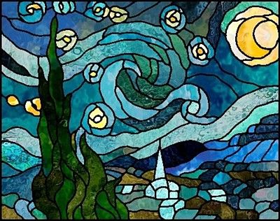 Boehm Stained Glass Blog: Next project: "Starry Night" by Vincent Van Gogh L'art Du Vitrail, Stained Glass Quilt, Mosaic Stained, Arte Van Gogh, Soyut Sanat Tabloları, Stained Glass Crafts, Art Stained, Starry Night Van Gogh, Stained Glass Designs