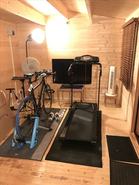 Mancave Basement Workout Room, Bike Storage Home, Basement Home Gym, Small Home Gyms, Apartment Gym, Running Room, Bicycle Room, Home Gym Ideas, Gear Room