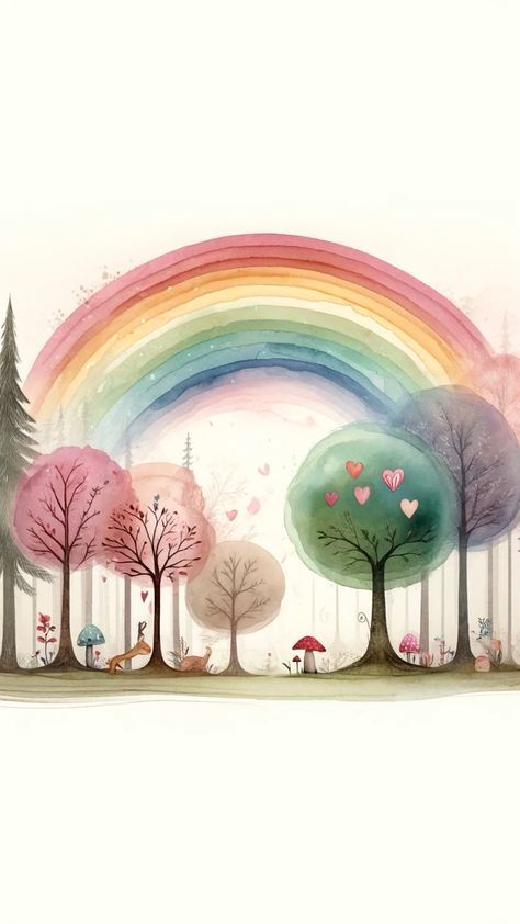 Rainbow Art Painting Watercolors, Rainbow Watercolor Wallpaper, Rainbow Drawing For Kids, Rainbow Illustration Art, Illustration Rainbow, Sky Rainbow, Rainbow Illustration, Images Emoji, Whimsical Art Paintings