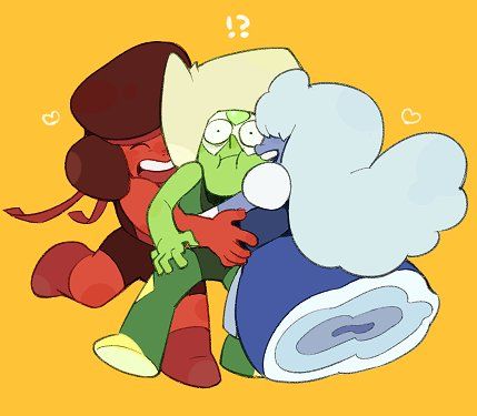 Ruby and Sapphire with Peridot Peridot X Garnet, Peridot And Garnet, Steven Universe Stickers, Sapphire Steven Universe, Cristal Gems, Animated Movie Posters, Peridot Steven Universe, Ruby And Sapphire, Steven Universe Drawing